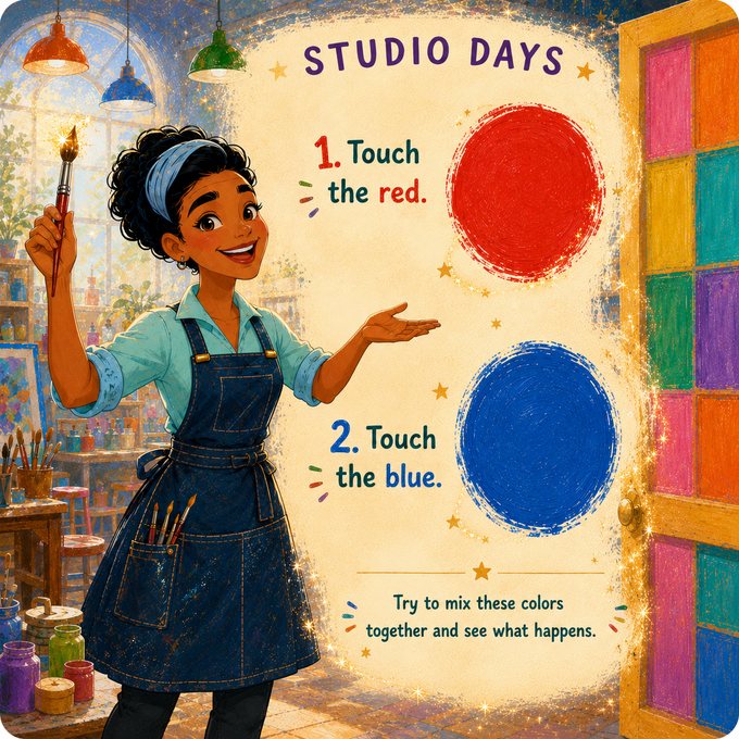 An interactive page inviting readers to touch the red and the blue